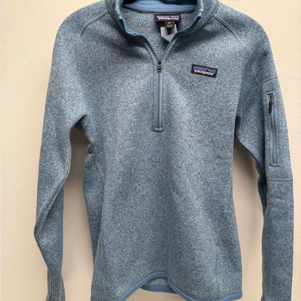 Patagonia women’s Zip-Up Sweater in Light Blue